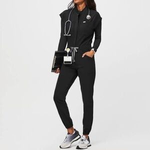 FIGS Rafaela Cargo Scrub Black Jumpsuit Women's Size Small